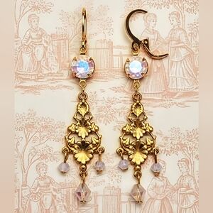 Victorian Pink AB & Rosewater AB Crystal Chandelier Earrings In 18K Gold Plated